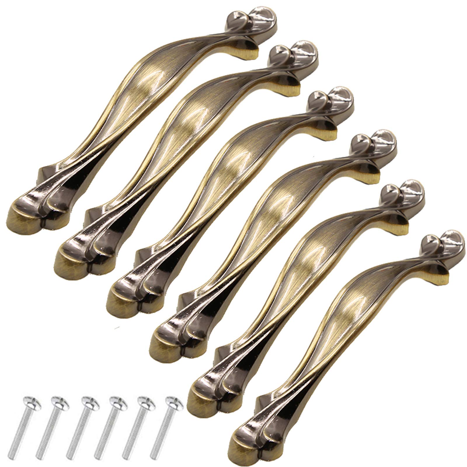 KanDery 6PCS Vintage Cabinet Drawer Handles, Furniture Door Pulls, Antique Kitchen Cupboard Handles, 128mm Hole Center, Green Bronze