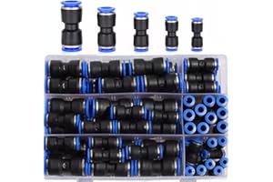 XINTAIHELE 60PCS Pneumatic Push to Connect Fittings Kit 1/2 '' 3/8 '' 5/16 '' 1/4 '' 5/32 Straight Push Connectors Plastic Qu