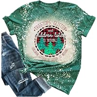 Funny Christmas T-Shirt For Women - Treetops Glisten Children Listen Vintage Bleached Tee - View #4
