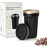 sweet grain Travel Coffee Mug - 17oz Vacuum Insulated Coffee Mug with Lid & Hand Rope, Stainless Steel Leakproof Coffee Travel Mug for Keep Hot/Ice Coffee,Tea and Beer - Black