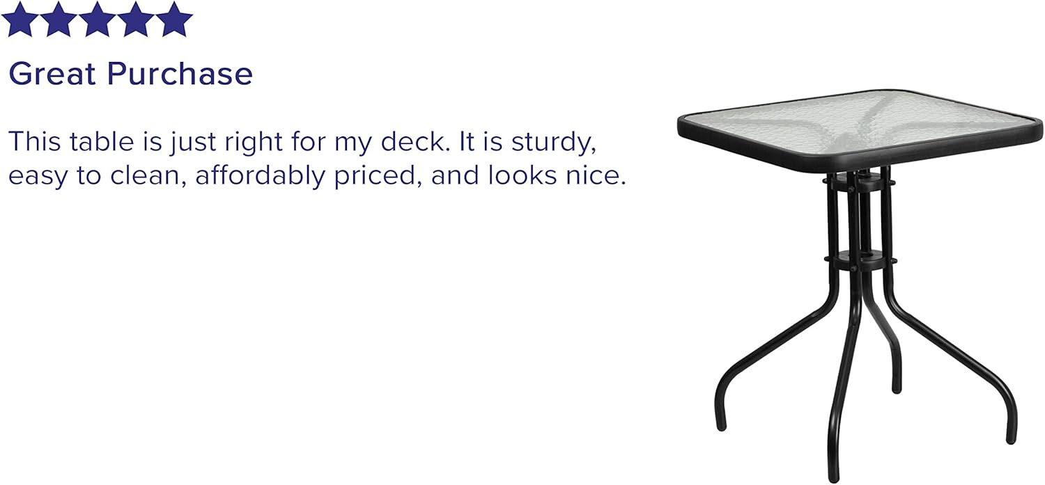 Flash Furniture 23.5'' Square Tempered Glass Metal Table: Kitchen & Dining