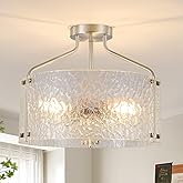 Semi Flush Mount Ceiling Light Fixture Glass Drum Chandelier Entryway Light Fixture 16''Brushed Nickel Flush Mount Ceiling Li