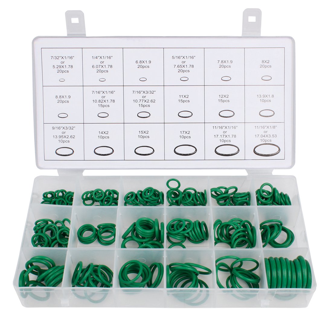 Larcele 18 Sizes Rubber O-ring Assortment Kit for Car Air Condition Compressor,270 Pieces QC-MFX01 (Green)