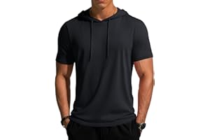 MAGCOMSEN Short Sleeve Hoodie for Men Gym to Street Tshirt Muscle Regular Fit Sweatshirts Lightweight Cotton Hooded Tops
