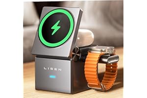 LISEN Qi2 Magsafe Charger 3 in 1 Charging Station for Apple iPhone and Watch Charging Station for 15W Magsafe Charger Stand Cube, Foldable for iPhone 17 16 16e 15 14 13 and Watch Gray