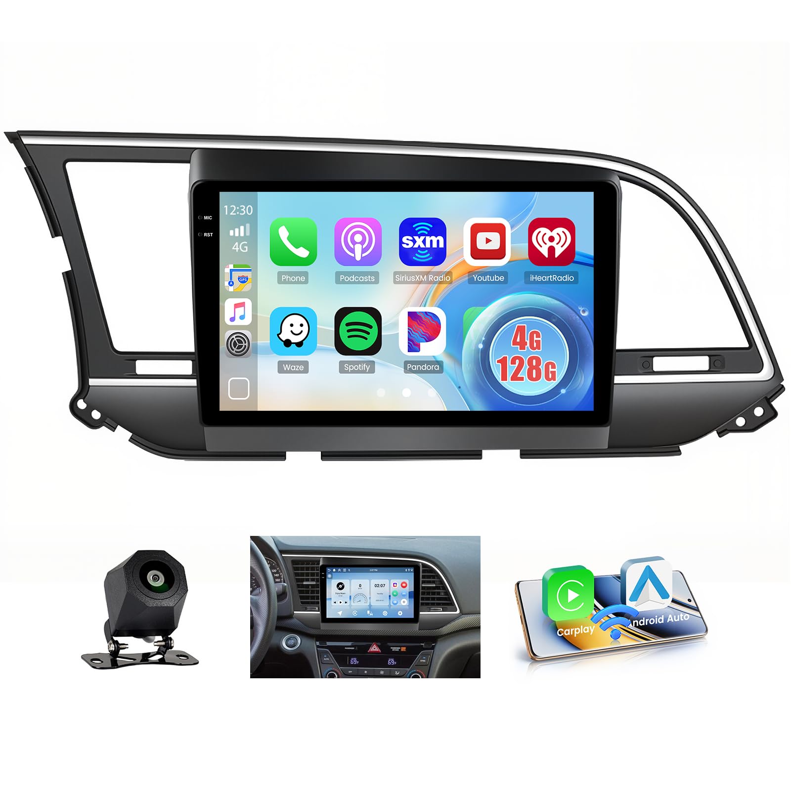 Photo 1 of 4G+128G Car Radio for Hyundai Elantra 2016 2017 2018,9'' Incell Screen Full Touchscreen Stereo Wireless CarPlay Android Auto Android 15 32-EQ Bluetooth FM/RDS GPS WiFi SWC AHD Backup Camera