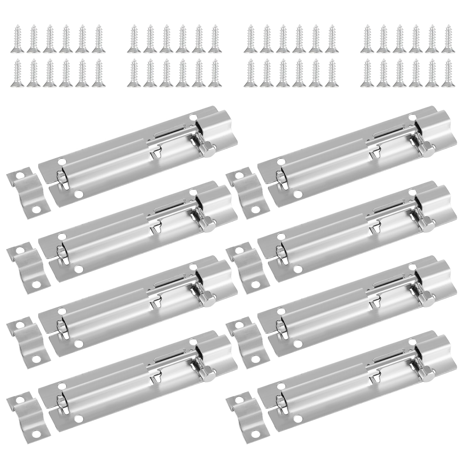ASelected 8PCS Gate Bolt Lock 4In(100Mm) Stainless Steel Door Lock Bolts for ​Garden Gate Shed Bedroom Bathroom (Silver)