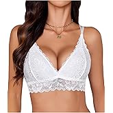 Avidlove Womens Bras Lace Deep V Bralettes for Women White Sexy Bra for Women No Padded(White,L)