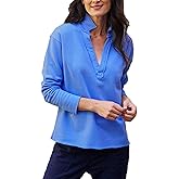 Zontroldy Women's Fuzzy Fleece V Neck Pullover Sweatshirt Jacket Long Sleeve Solid Henley Shirt Sherpa Top(1556-Blue-M)