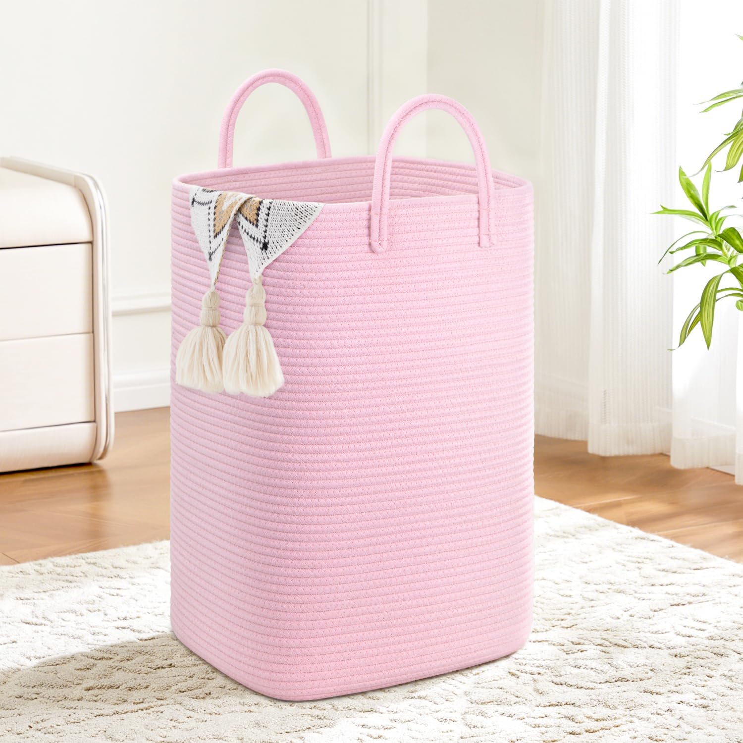 Artfeel Laundry Basket,Woven Cotton Rope Laundry Hamper,60L Versatile Storage for Dirty Clothes,Baby Toys,and Blankets in Bathroom, Nursery,and Living Room Image