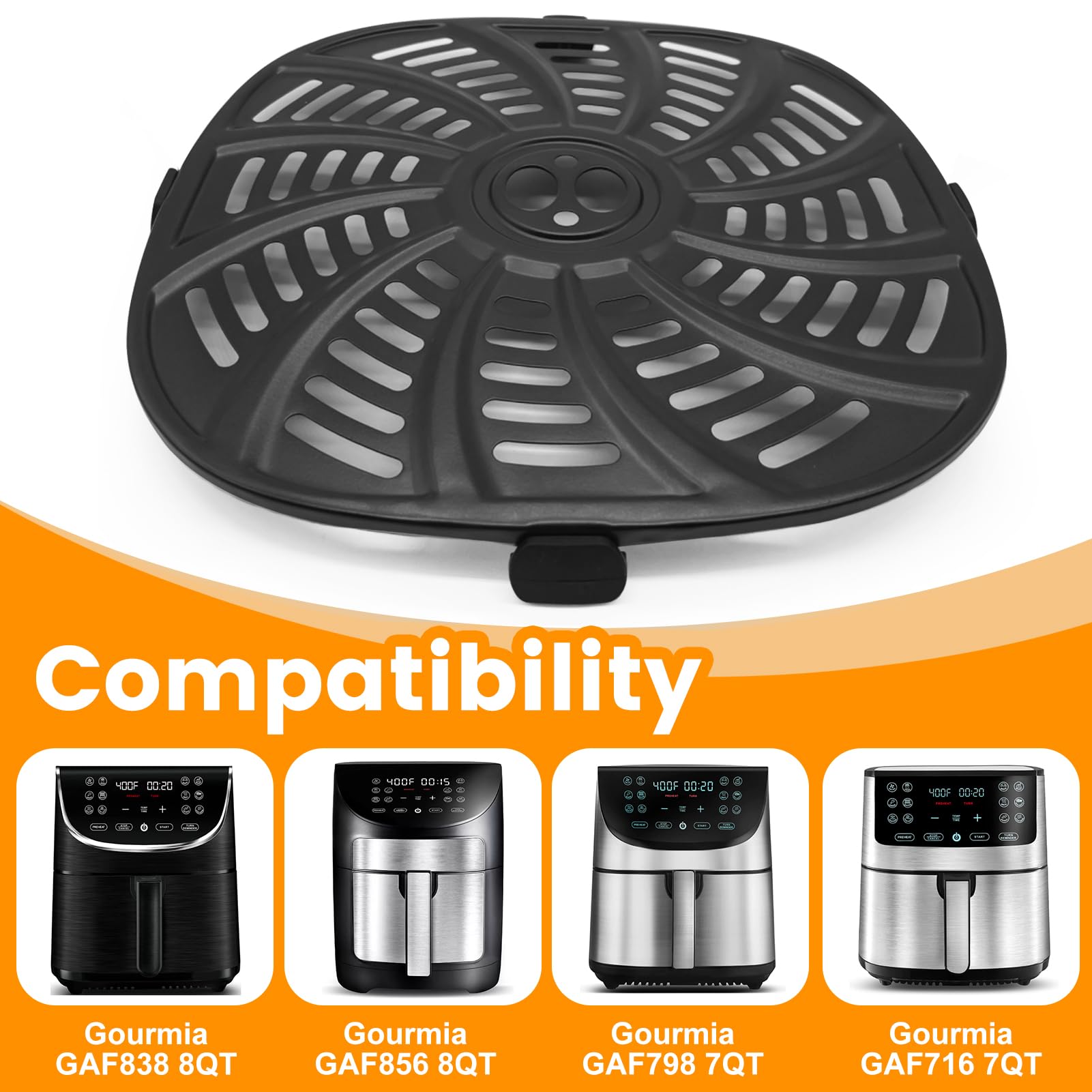 Air Fryer Grill Pan for Gourmia GAF798 7QT GAF716, Food Grade Nonstick 8.97''*8.97'' Air Fryer Replacement Parts Accessories Rack Tray Grill Plate Crisper Plate，Dishwasher Safe