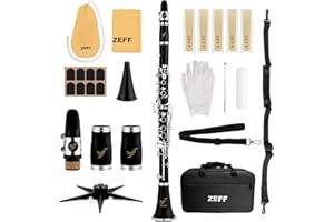 ZEFF Bb Clarinet, Student Beginner Clarinet with 2 Barrels, Silver Plated Keys, Case, Stand, 5 Reeds, Cleaning Cloth, Cork Grease, Mouthpiece Brush and Pad Brush