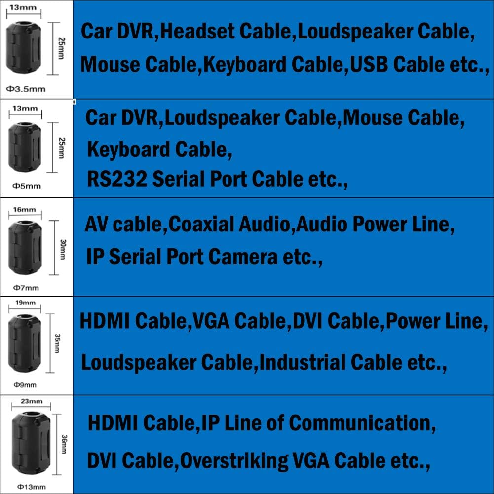 Black Tamicy 60 Pieces Clipon Ferrite Ring Core RFI EMI Noise