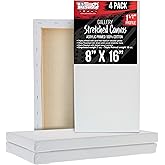U.S. Art Supply Medium Stretched Canvas for Painting 8x16 inch Gallery Depth 1-1/2" Thick, 4-Pack - 12oz Acrylic Gesso Triple Primed, Professional Artist Quality, 100% Cotton - Oil, Pouring Paint