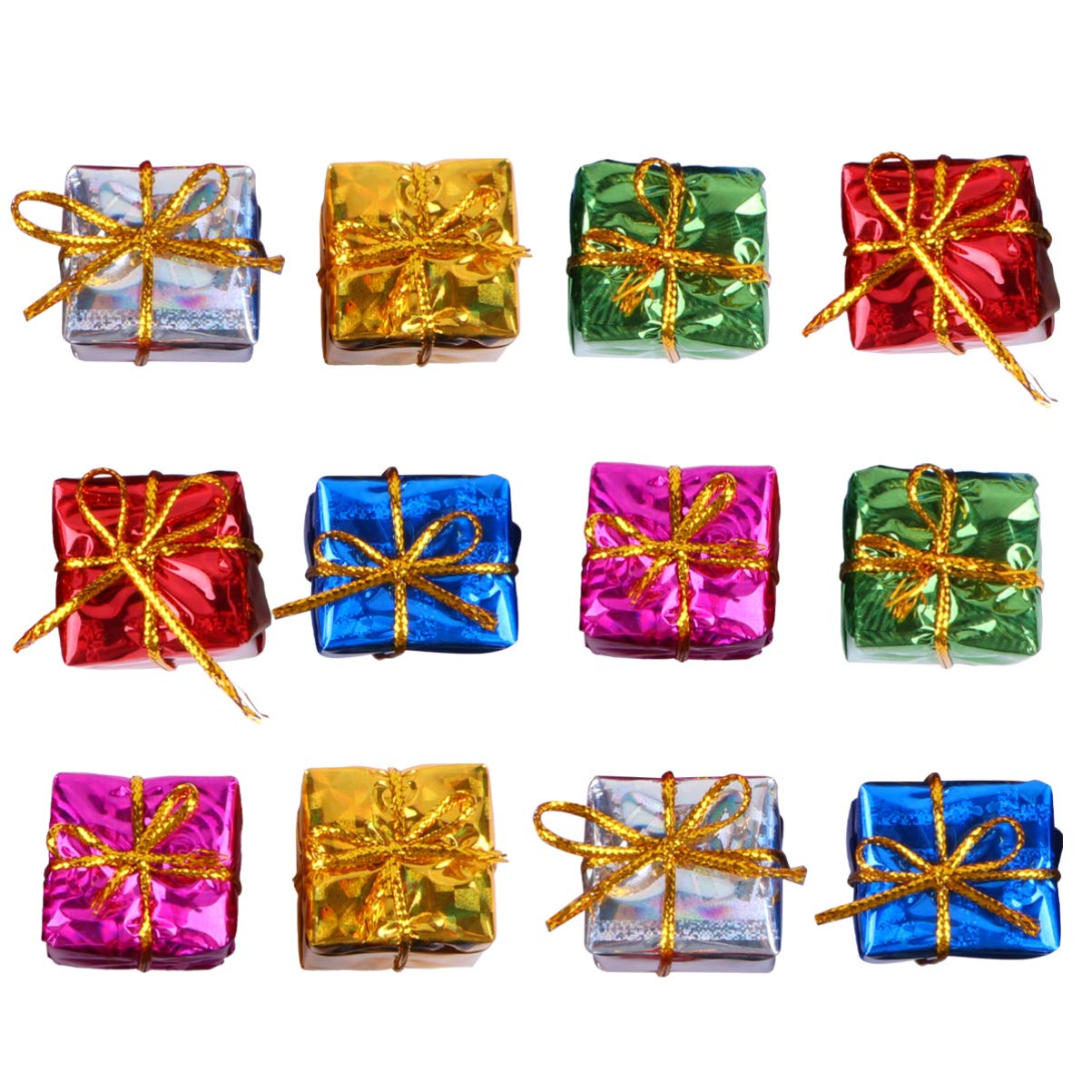 A Set of 12pcs Wrapped Miniature Box Christmas Foam Balls Xmas Tree Hanging Ornaments Party Favors (Random Color)