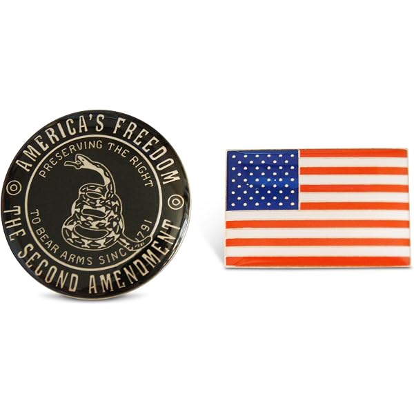 Second Amendment Lapel Pin - Right To Bear Arms Patriotic USA Gun Permit Pin - Large Patriotic Badge
