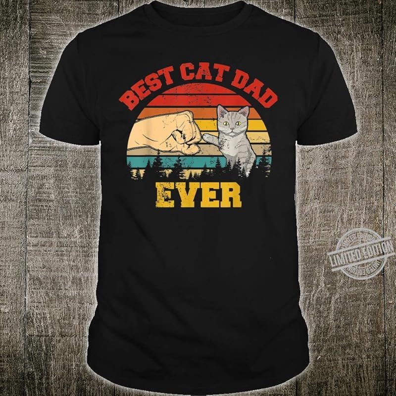 Maxyeutee Shirt Vintage Best Cat Dad Ever Cat Family Shirt