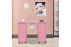 SSLine Manicure Nail Table Station with Lockable Wheels,Manicure Table Nail Beauty Spa Salon Desk Workstation w/Dust Collector,4 Drawers,1 Cabinet,Nail Art Desk Workstation