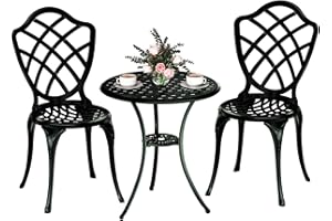 Z1UVDFUR 3 Piece Patio Bistro Set, Outdoor Bistro Table and Chairs Set of 2 w/Umbrella Hole, Rust-Resistant Cast Aluminum Bistro Set for Garden/Balcony/Backyard, Green