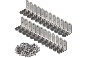 IZIUSY 24 Pieces Stainless Steel Corner Braces (1.57 x 1.57 inch，40 x 40 mm) Joint Right Angle Bracket Fastener L Shaped Corner Fastener Joints Support Bracket, 96 Pieces Screws Included