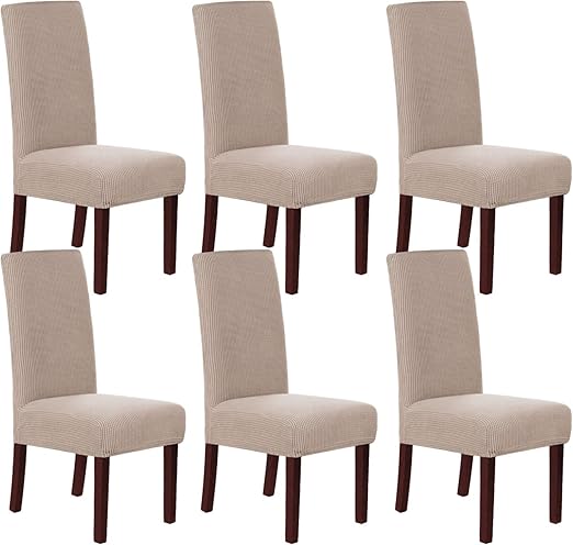 Amazon Com H Versailtex Stretch Dining Chair Covers Set Of 6 Chair Covers For Dining Room Parsons Chair Slipcover Chair Protectors Covers Dining Feature Textured Checked Jacquard Fabric Sand Home Kitchen