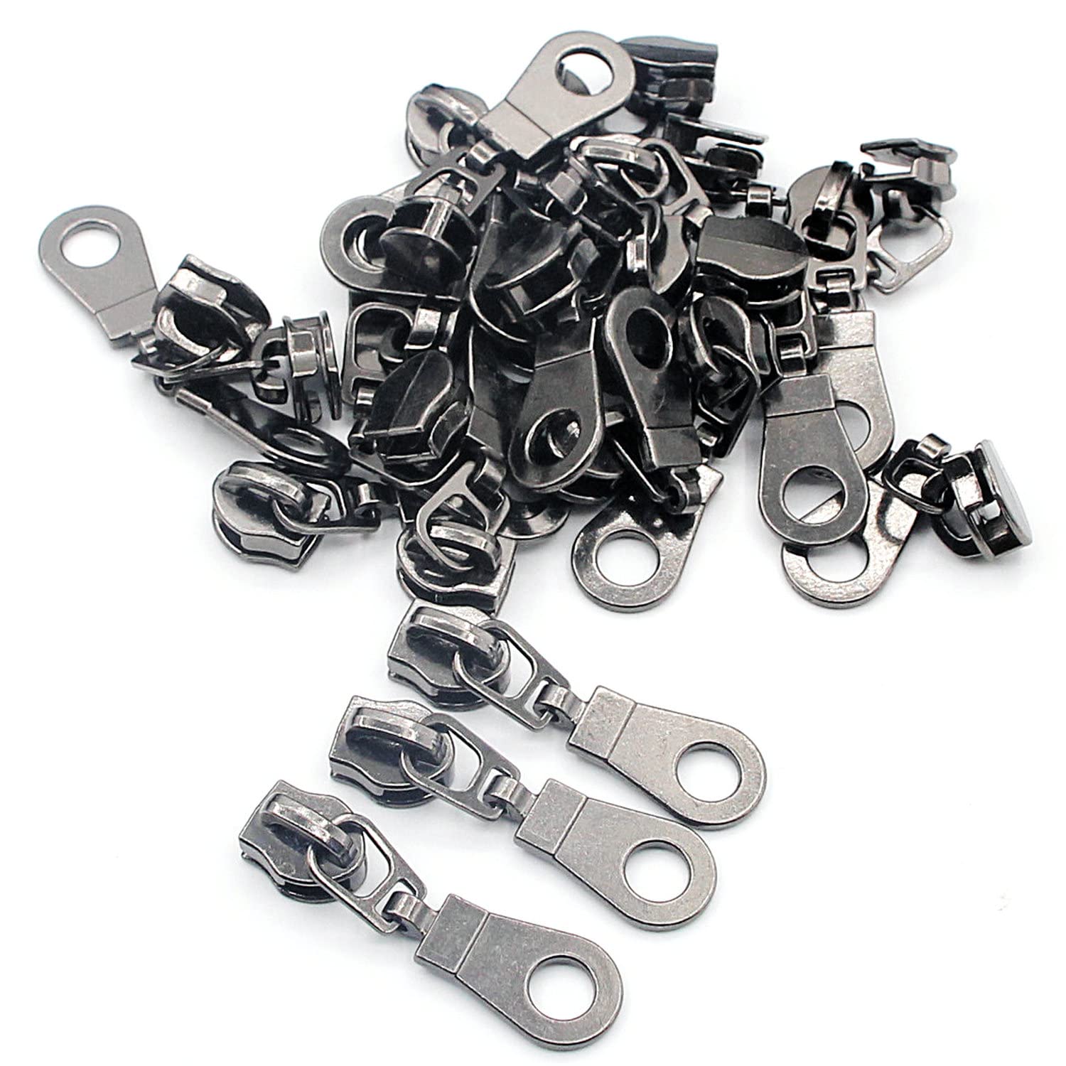 Leekayer 50PCS #5 Black Nickel Pulls for Nylon Coil Zippers Metal Zipper Sliders for Jacket Luggages Purses Bags Bulk Brass Slider for Zipper,JSHN