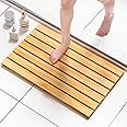 Domax Wooden Bamboo Bath Shower Mat- Non-Slip Waterproof Large Bathroom Floor Mat for Indoor Outdoor (Natural, 31.3 x 18.1 x 1.5 Inches)