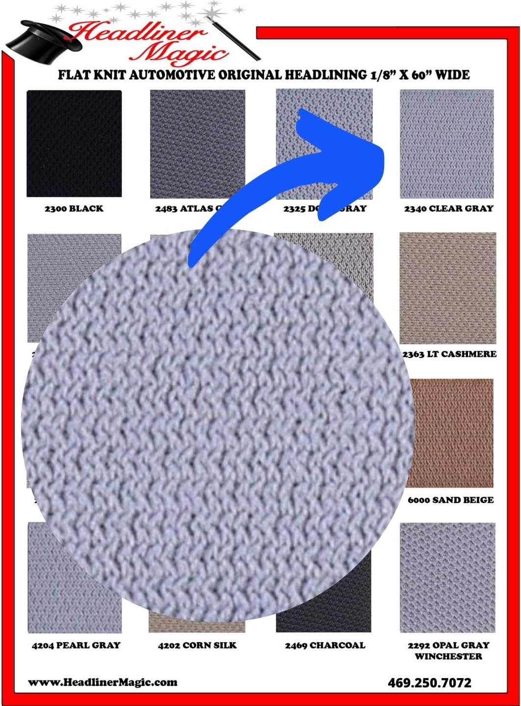 Headliner Magic - Flat Knit Style Auto Headliners - 18 Colors (2340 - Clear Gray)
