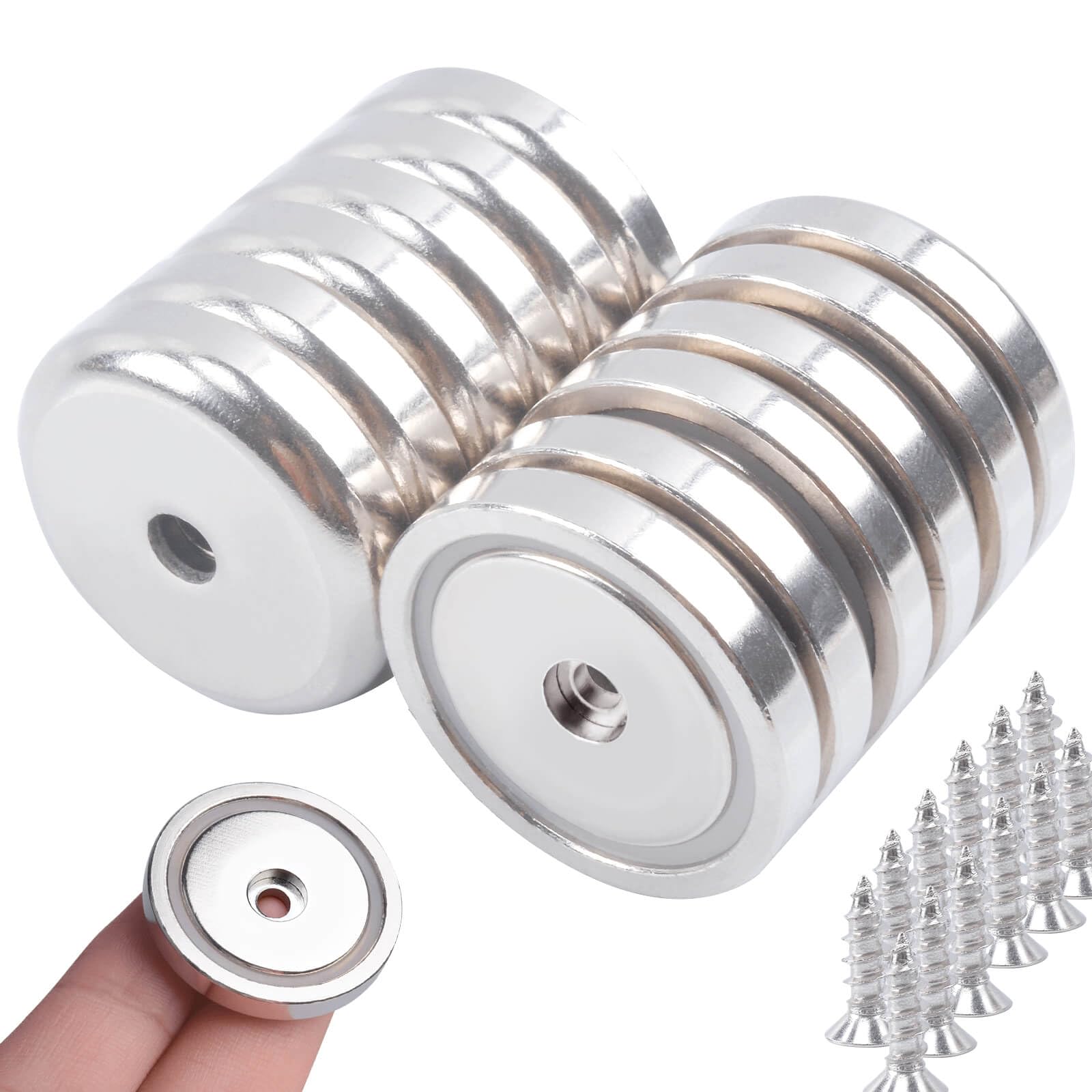 Photo 1 of 12 Pcs Strong Neodymium Round Base Cup Magnet, 95 lbs Pulling Force 1.26 "(32 mm) Large Heavy Duty Rare Earth Magnets with Countersunk Hole and Screws, for Wall Mounting, Holding Tools, Workplace