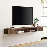WAMPAT Floating TV Stand, 70 inch Media Console for 75 inch TV, Wall Mounted Storage for Living Room, Brown