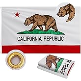 California Flag 3x5 FT Outdoor, Double Sided Heavy Duty 210D Polyester Fabric, Embroidered Bear & Star and 4 Rows Stitching Fly Ends with 2 Brass Grommets | State of California Republic CA Flag