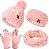 Womens Beanie Hat Infinity Scarf Touchscreen Gloves Fleece Headband 4 in 1 Winter Clothes Set Gifts for Women