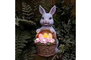 FUDRAGTN Bunny Easter Decorations Outdoor, Solar Rabbit Garden Statue, Unique Outside Lawn Animal Ornaments for Patio Clearance Balcony Court, Great Housewarming Gifts to Mom Women Birthday Mother's Day