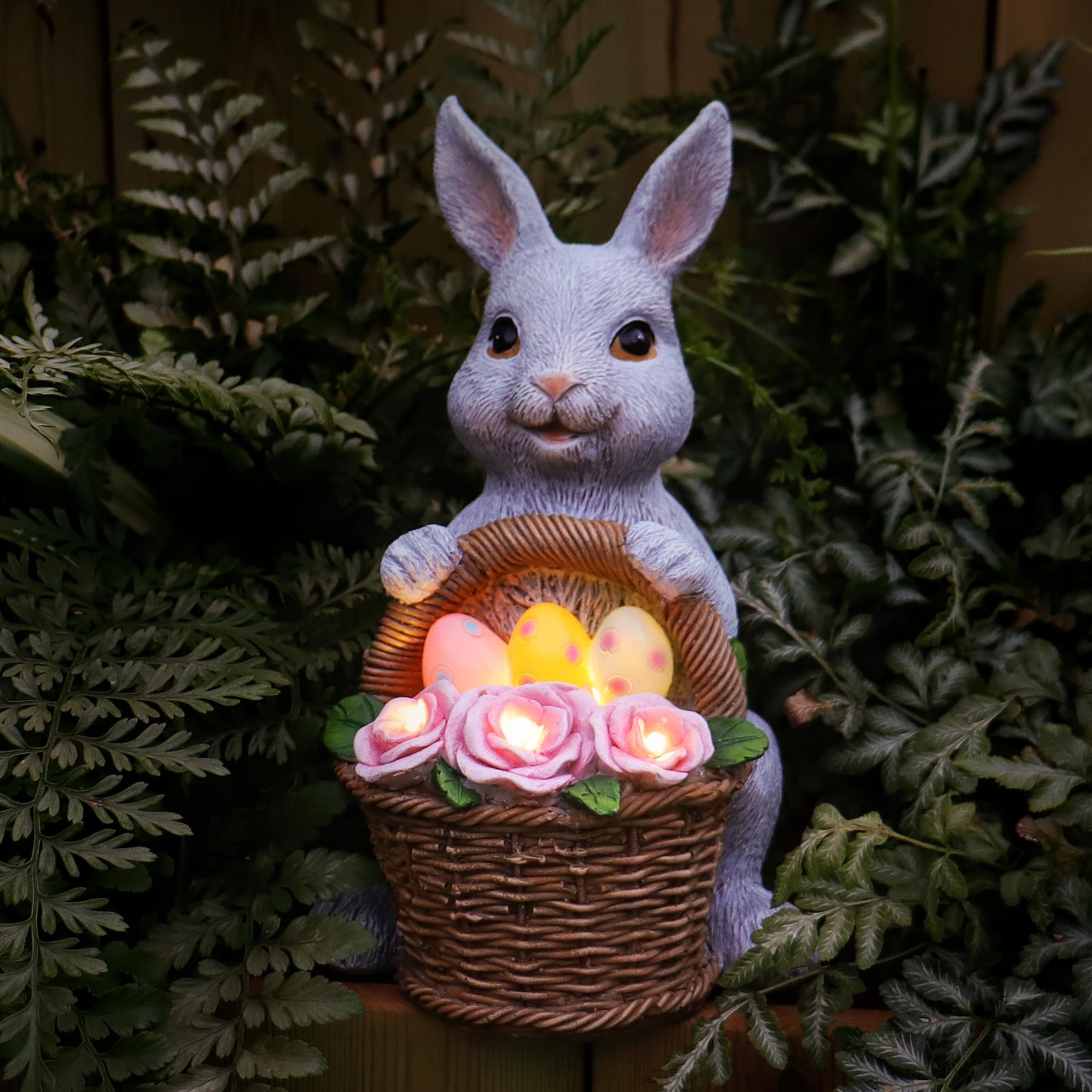 Photo 1 of Bunny Easter Decorations Outdoor, Solar Rabbit Garden Statue, Unique Outside Lawn Animal Ornaments for Patio Clearance Balcony Court, Great Housewarming Gifts to Mom Women Birthday Mother's Day