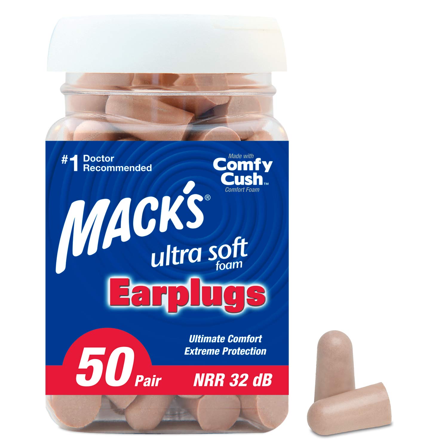 Mack's Ultra Soft Foam Earplugs, 50 Pair 33dB Highest NRR