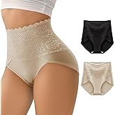 BOKIOW Women Tummy Control Underwear,High Waisted Lace Panties, High Cut Silky Soft Ladies Postpartum Brief Multipack