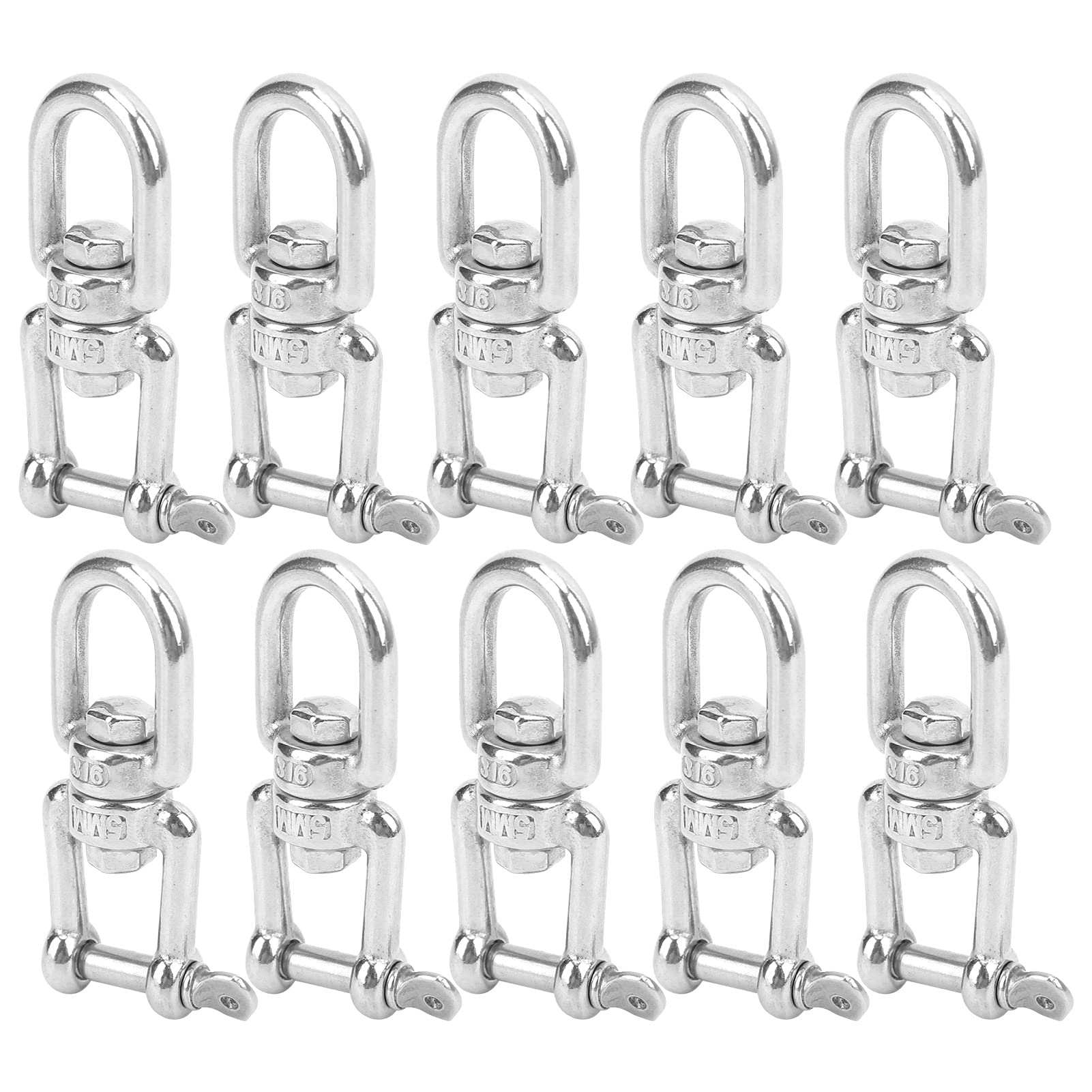 Majatou Snap Rolling Shackle, 10Pcs Rotating Snap Stainless Steel Double Ended Hook Shackle Rigging Accessories M5