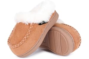 FANTURE Toddler Kids House Shoes Slippers with Memory Foam Fuzzy and Warm Cozy Comfort Fleece Clog Slip On Sole Protection for Boys Girls Indoor Outdoor