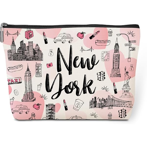WCGXKO New York Make-up Tasche – Ca. 23x18 Cm, Canvas, Mit Reißverschluss, Für Bachelorette Party & Reisen