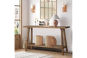 HOKYHOKY Reclaimed Solid Wood Console Table, 59" Long Farmhouse Entryway Tables, Rectangular Couch Table Behind Sofa, 2 Tiers Accent Tables for Hallway, Entrance, Foyer, Living Room