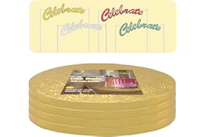 10 Inch Cake Drums,Gold Cake Boards 10 Inch Round(4-Pack),1/2 Inch Thick Cake Boards with Banner Cake Topper,Sturdy,Greaseproof for Birthday Wedding Multi-Tiered Cake by GoldenBakeryFamily