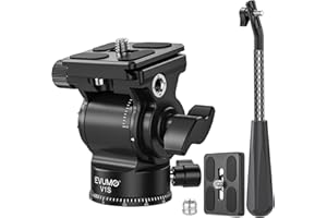 EVUMO V1S Mini Fluid Video Head, Metal Small Pan Tilt Head Mount for Tripod, Monopod, Camera, Camcorder, Comes with 2 Arca Tpye Quick Release Plates & Detachable Handle, Max Load 11lbs/5kg
