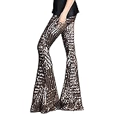 BLENCOT Women's Glitter Sequin Wide Leg Palazzo Pants High Waist Bell Bottoms Party Flared Trousers