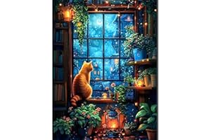 Diamond Painting Cat, 5D Window Landscape Diamond Painting Kits for Adults Beginners, DIY Plants Full Round Dots Drill Gem Ar