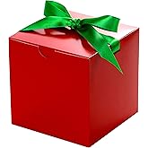 UnicoPak 50 Pack 4x4x4 Christmas Red Gift Boxes - Holiday Boxes With Lids for Presents, Ornaments, Candles, Mugs, Crafting - for Christmas Birthday, Party