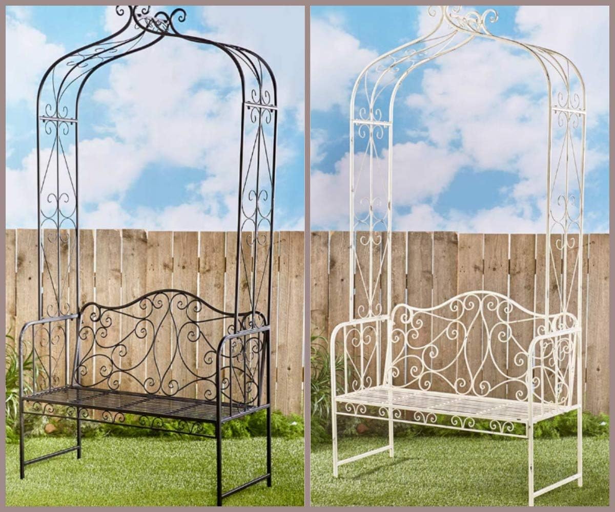 Aboveboard Lifestyles Metal Garden Arbor Bench Seat Trellis White or Black Scrolled Wrought Iron (Black)