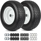 GICOOL 16x6.50-8 Flat Free Tire and Wheel Assembly for Riding Lawn Mower | Replacement 16x6.5-8nhs Solid Rubber Garden Tractor Lawnmower Tyre, with 3/4" &amp; 5/8" Bearing Bore, 3-7" Centered Hub, 2-Pack