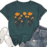 Vintage Boho Floral T Shirt for Women Cute Colorful Wildflowers Graphic Short Sleeve Fashion Girl Botanical Tee Tops