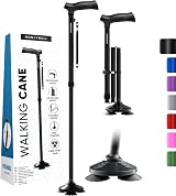 HONEYBULL Folding Walking Stick Adjustable Foldable Cane Pivot Tip 3 Prong view 1