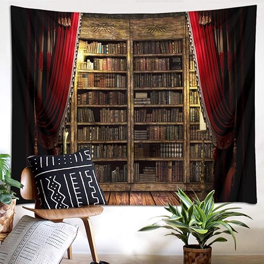 Amazon Co Jp Lb ヴィンテージ風 タペストリー 本棚柄 ブック